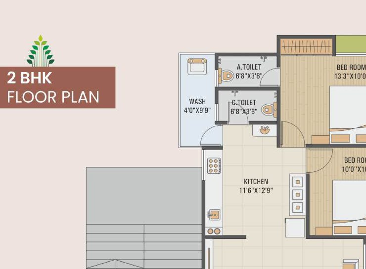 2 BHK floor plan · Bilipatra Heights